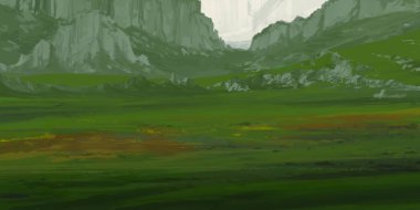 Guaj veya akrilik boyalar ile çizim dağların Manzara