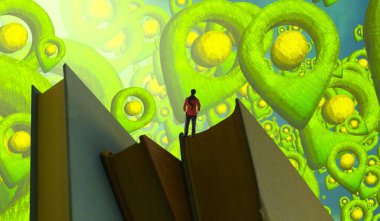 Soyut renkli arka plan, hayal gücü kavramı insan silueti.