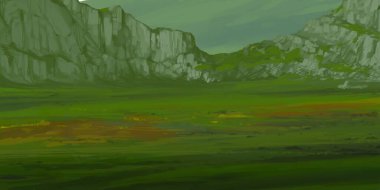 Guaj veya akrilik boyalar ile çizim dağların Manzara