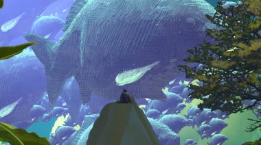 Soyut renkli arka plan, hayal gücü kavramı insan silueti.