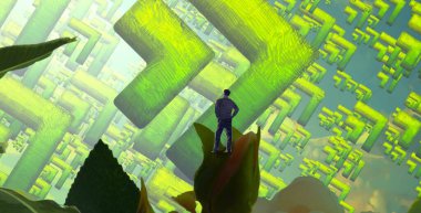 Soyut renkli arka plan, hayal gücü kavramı insan silueti.