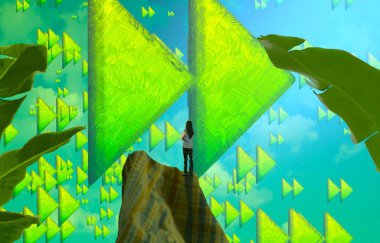 Soyut renkli arka plan, hayal gücü kavramı insan silueti.