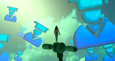 Soyut renkli arka plan, hayal gücü kavramı insan silueti.