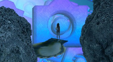 Soyut renkli arka plan, hayal gücü kavramı insan silueti.