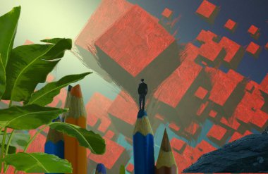 Soyut renkli arka plan, hayal gücü kavramı insan silueti.