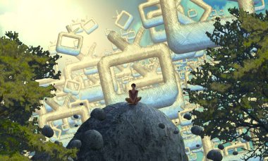 Soyut renkli arka plan, hayal gücü kavramı insan silueti.