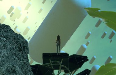 Soyut renkli arka plan, hayal gücü kavramı insan silueti.