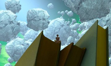 Soyut renkli arka plan, hayal gücü kavramı insan silueti.