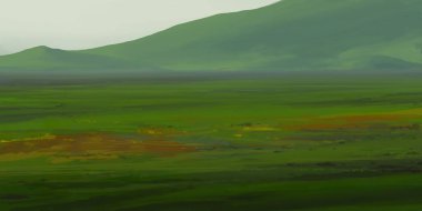 Guaj veya akrilik boyalar ile çizim dağların Manzara