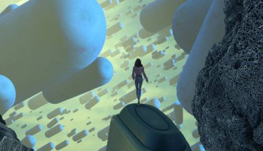 Soyut renkli arka plan, hayal gücü kavramı insan silueti.