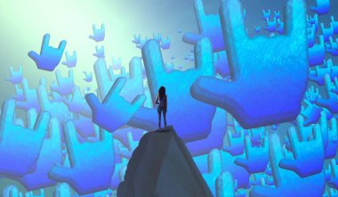 Soyut renkli arka plan, hayal gücü kavramı insan silueti.