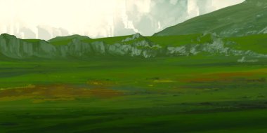 Guaj veya akrilik boyalar ile çizim dağların Manzara