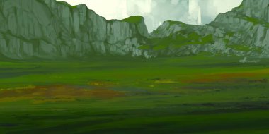 Guaj veya akrilik boyalar ile çizim dağların Manzara