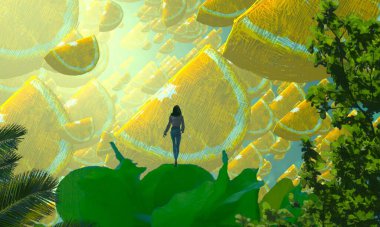 Soyut renkli arka plan, hayal gücü kavramı insan silueti.