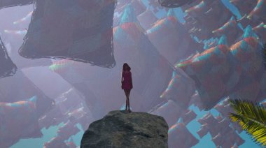 Soyut renkli arka plan, hayal gücü kavramı insan silueti.