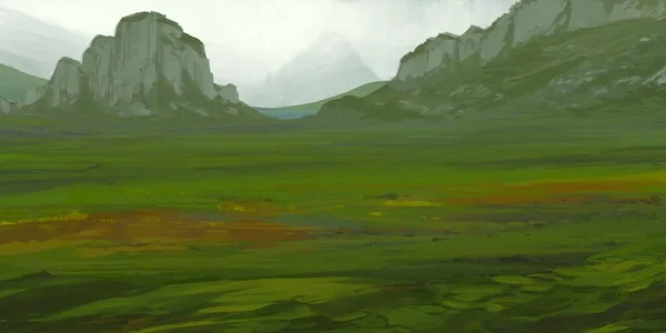 Paisaje Montañas Dibujando Con Gouache Pinturas Acrílicas — Foto de Stock