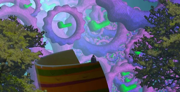 Soyut renkli arka plan, hayal gücü kavramı insan silueti.