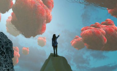 Soyut renkli arka plan, hayal gücü kavramı insan silueti.