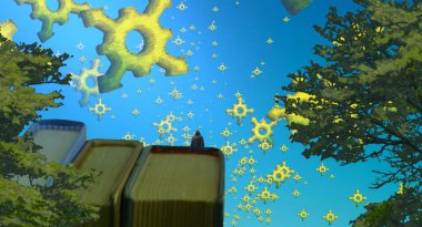 Soyut renkli arka plan, hayal gücü kavramı insan silueti.