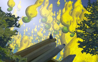 Soyut renkli arka plan, hayal gücü kavramı insan silueti.