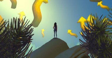 Soyut renkli arka plan, hayal gücü kavramı insan silueti.