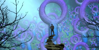 Soyut renkli arka plan, hayal gücü kavramı insan silueti.