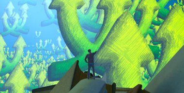 Soyut renkli arka plan, hayal gücü kavramı insan silueti.