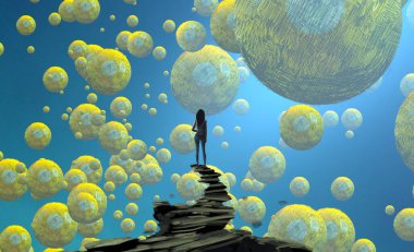 Soyut renkli arka plan, hayal gücü kavramı insan silueti.