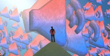 Soyut renkli arka plan, hayal gücü kavramı insan silueti.