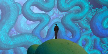 Soyut renkli arka plan, hayal gücü kavramı insan silueti.