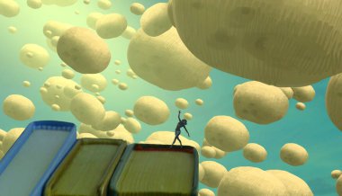 Soyut renkli arka plan, hayal gücü kavramı insan silueti.