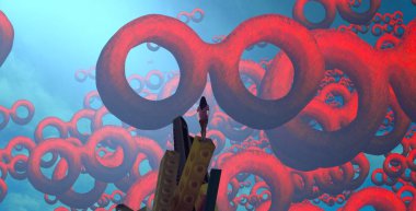 Soyut renkli arka plan, hayal gücü kavramı insan silueti.