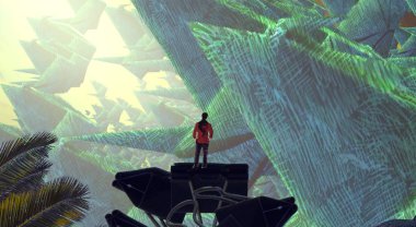 Soyut renkli arka plan, hayal gücü kavramı insan silueti.