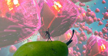 Soyut renkli arka plan, hayal gücü kavramı insan silueti.