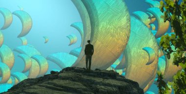 Soyut renkli arka plan, hayal gücü kavramı insan silueti.