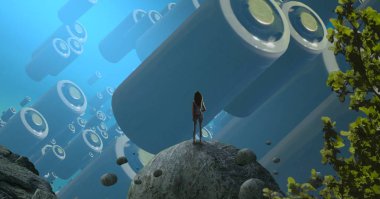 Soyut renkli arka plan, hayal gücü kavramı insan silueti.