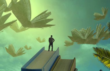 Soyut renkli arka plan, hayal gücü kavramı insan silueti.