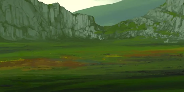 Guaj Veya Akrilik Boyalar Ile Çizim Dağların Manzara — Stok fotoğraf