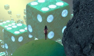 Soyut renkli arka plan, hayal gücü kavramı insan silueti.