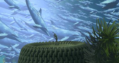 Soyut renkli arka plan, hayal gücü kavramı insan silueti.