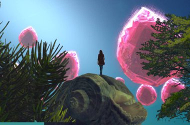 Soyut renkli arka plan, hayal gücü kavramı insan silueti.