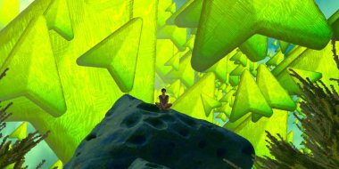 Soyut renkli arka plan, hayal gücü kavramı insan silueti.