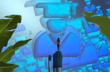 Soyut renkli arka plan, hayal gücü kavramı insan silueti.