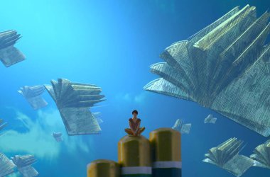 Soyut renkli arka plan, hayal gücü kavramı insan silueti.