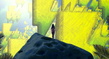 Soyut renkli arka plan, hayal gücü kavramı insan silueti.