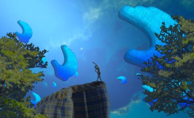 Soyut renkli arka plan, hayal gücü kavramı insan silueti.