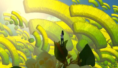 Soyut renkli arka plan, hayal gücü kavramı insan silueti.