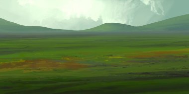 Guaj veya akrilik boyalar ile çizim dağların Manzara