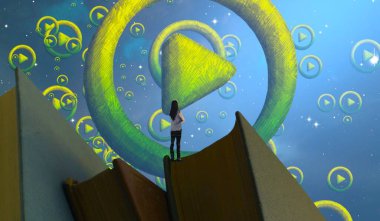 Soyut renkli arka plan, hayal gücü kavramı insan silueti.