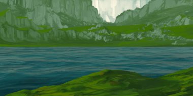 Guaj veya akrilik boyalar ile çizim dağların Manzara